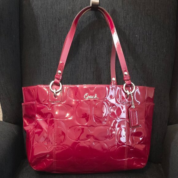 Coach Handbags - Coach Embossed C Red Patent Leather East West Gallery Tote Bag